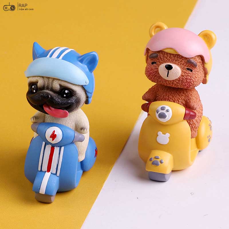 Mô hình lắc đầu chó mèo heo gấu đua xe biểu cảm dễ thương để bàn học bàn làm việc trang trí nhà cửa quà tặng - Ráp