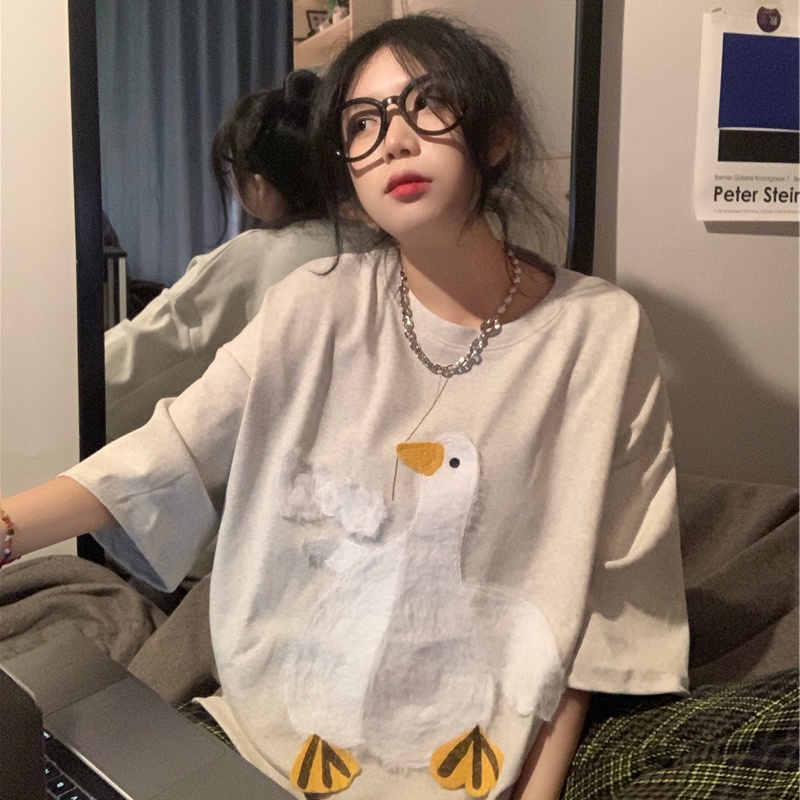 Áo Thun Tay Ngắn Dáng Rộng In Họa Tiết Hoạt Hình Thời Trang Cho Nữ