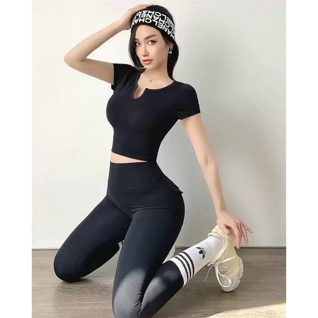 Áo tập gym yoga nữ, Áo Croptop vải thun gân F21