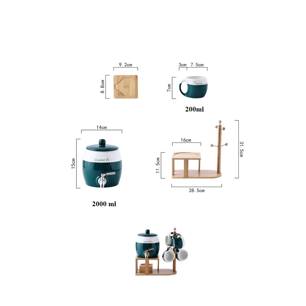 [ẢNH THẬT] Bộ ấm chén chum xanh, set ấm chén xanh trắng, cốc uống nước, bộ bàn trà, bộ ấm trà: 7.131