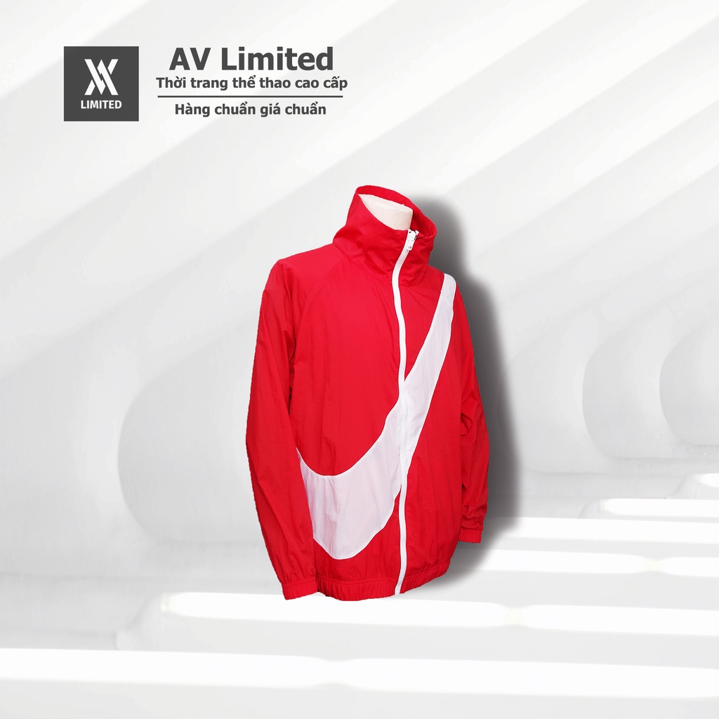 Áo khoác thể thao nữ, áo chống nắng Sportswear Big Swoosh Jacket màu đỏ logo trắng