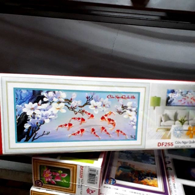 Tranh đính đá cửu ngư quần hội df255(160x70cm)