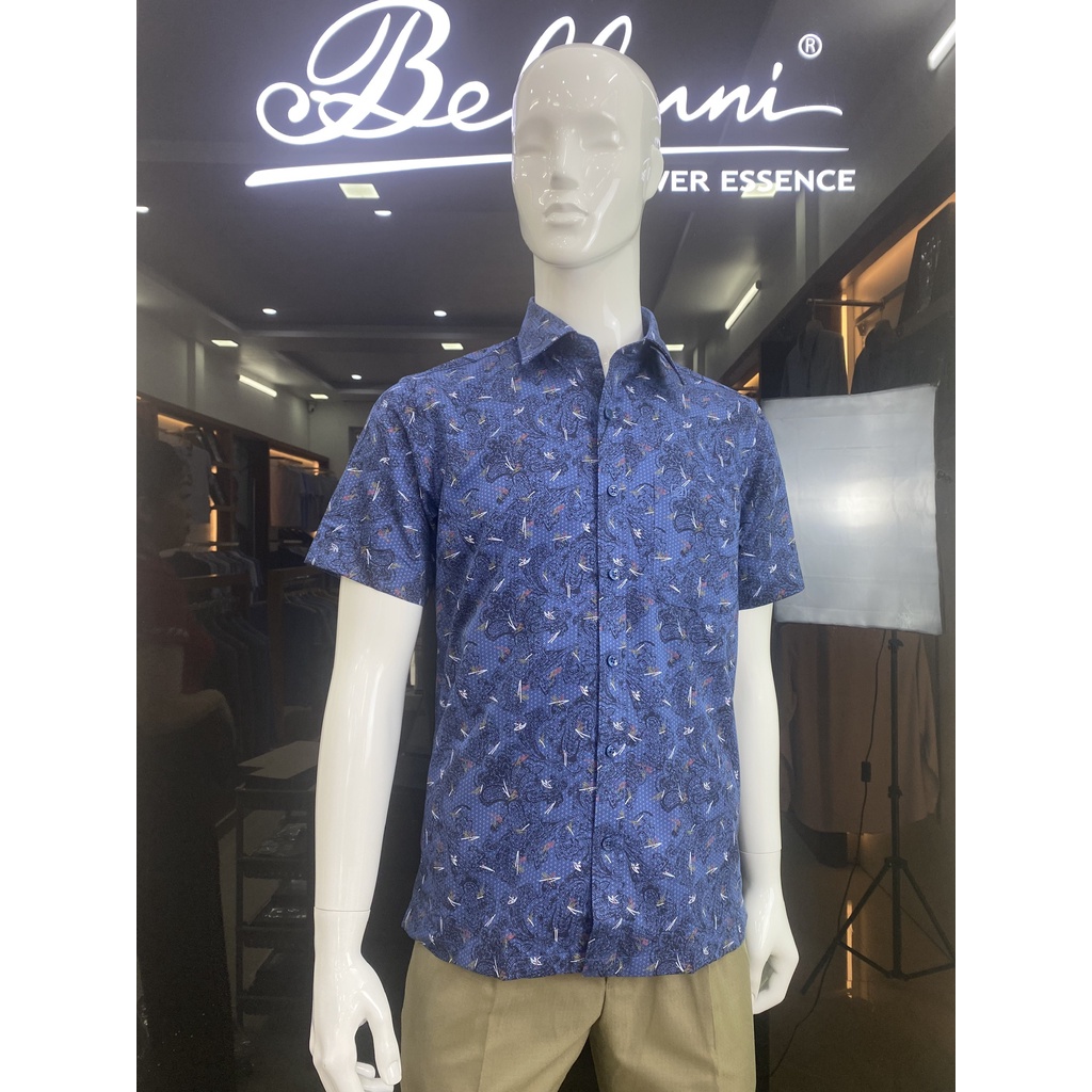 Áo Sơ mi nam ngắn tay Belluni chất Bamboo hoạ tiết sang trọng-ABN.BPS.BE.197.B1