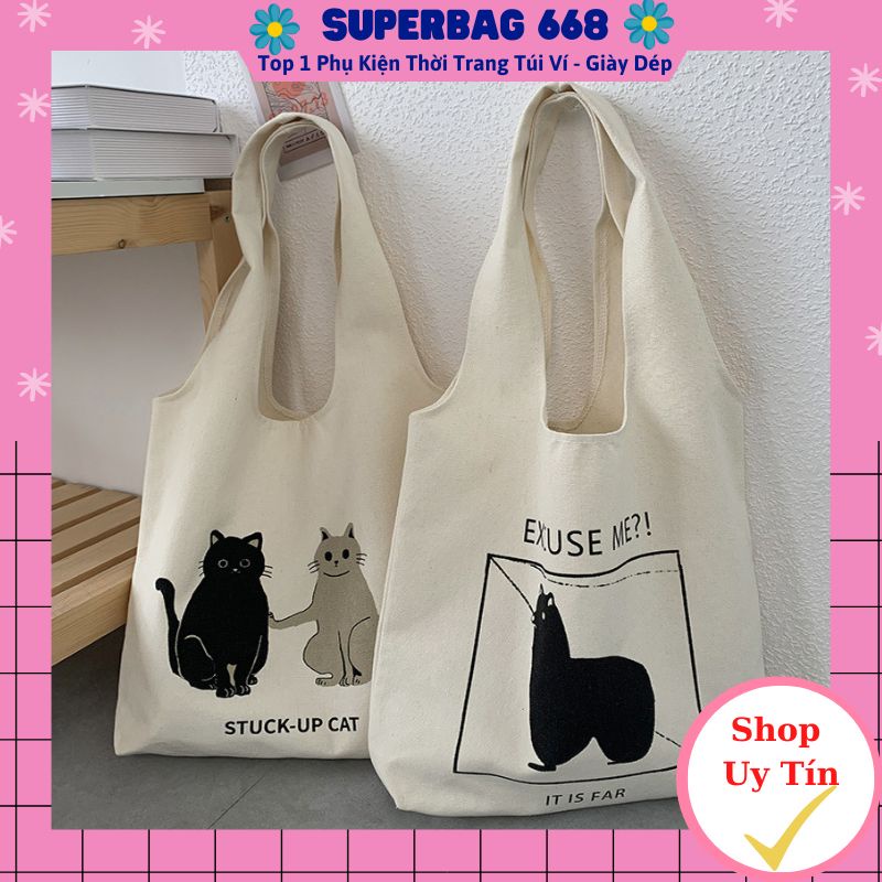 Túi tote đeo chéo, đeo vai vải canvas giá rẻ đi học đi chơi nghộ nghĩnh 282