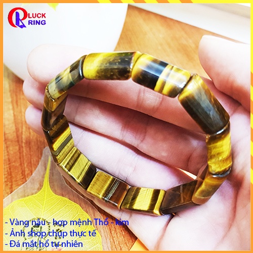Vòng phong thủy vàng nâu đỏ bản dẹt may mắn đeo tay nữ, Vòng đá tài lộc hợp mệnh thổ hỏa kim - Luck Ring