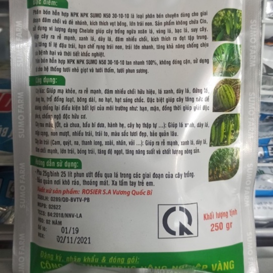 Phân bón lá siêu đạm 30-10-10 ra rễ, xanh lá, lá to dày lá gói 100gr