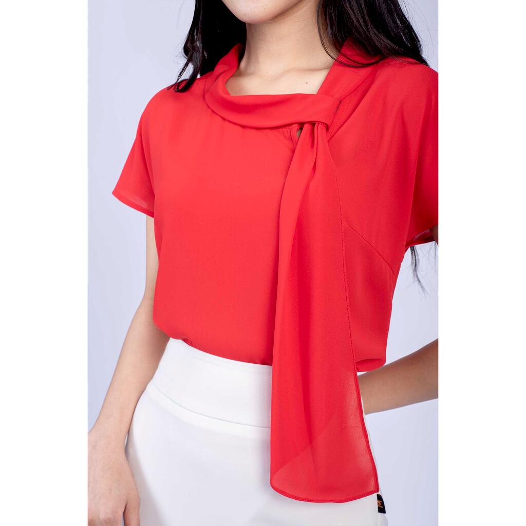 Áo sơ mi tay hến, cổ lệch buộc nơ MMOutfit M-AO071021222