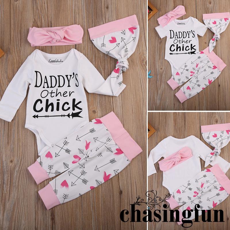 Set quần yếm + quần dài + Mũ + Băng đô in hoạt hình dễ thương cho bé gái