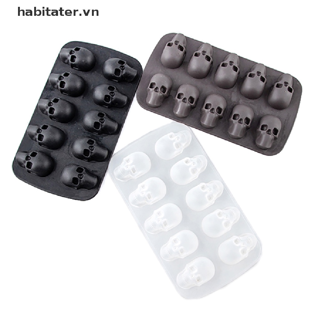 Khuôn Silicon Làm Đá / Sô Cô La / Đá Viên Hình Đầu Lâu 3D 10 Ngăn