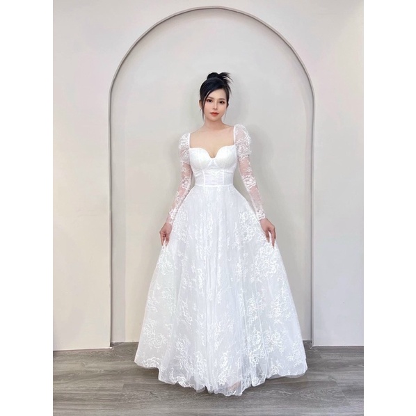 Đầm maxi dự tiệc tay dài chất ren mi có lót sang trọng TRIPBLE T DRESS -Size M/L -  MS168V