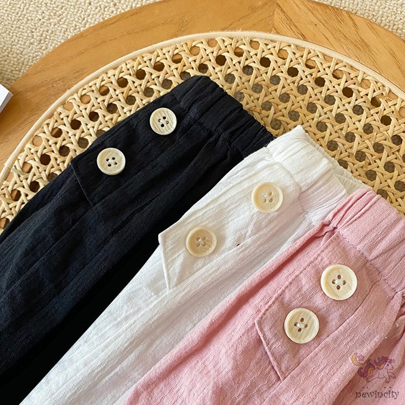 Quần Short Dáng Rộng Phối Nút Thời Trang Mùa Hè Hàn Quốc Dễ Thương Cho Bé