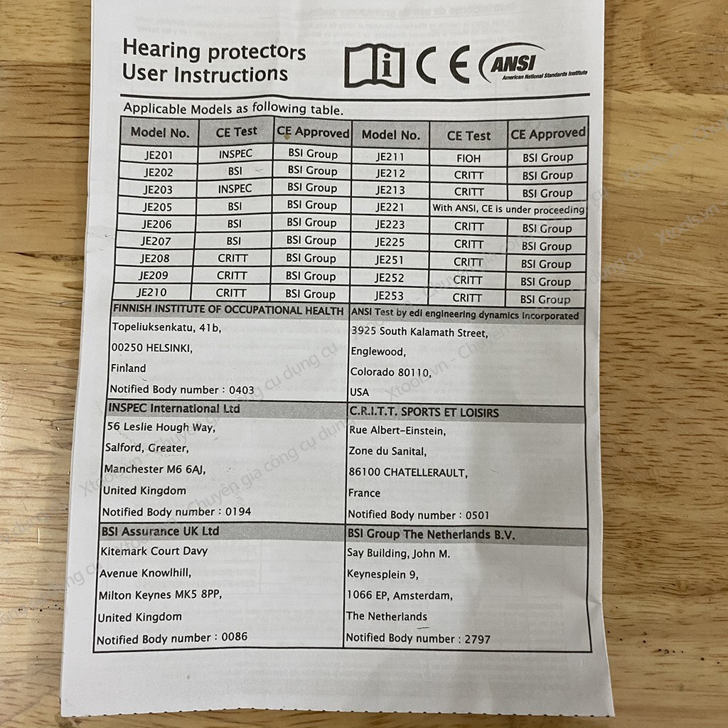 Chụp tai chống ồn SuperChing JE-201 mức chống ồn 25dB đệm da êm ái có thể điều chỉnh theo cỡ đầu - XTOOLs