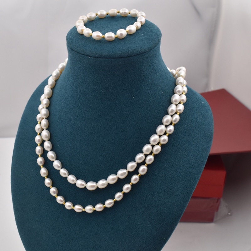 Bộ trang sức hạt ngọc trai nhân tạo gạo 8ly