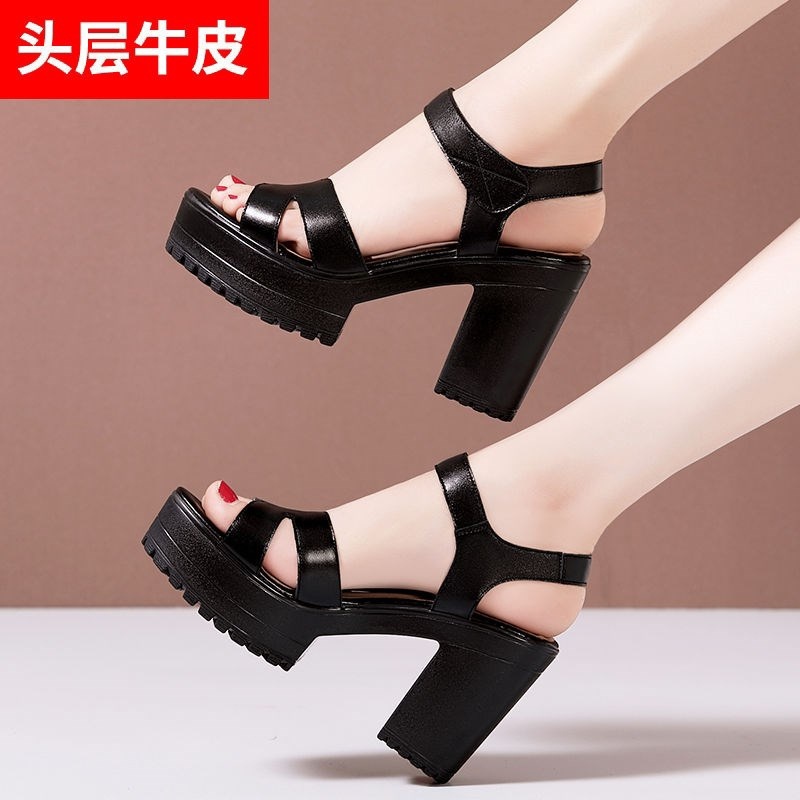 Giày Sandal Cao Gót Đế Xuồng Dày Quai Dán Thời Trang Mùa Hè Hàn Quốc 2022 Mới