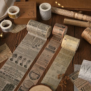 Băng dính washi tape họa tiết chữ, báo chí, sách vở retro vintage trang trí sổ sách, cuộn 8m