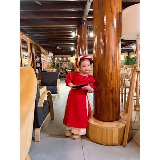 Set áo dài hoa đỏ mẹ và bé