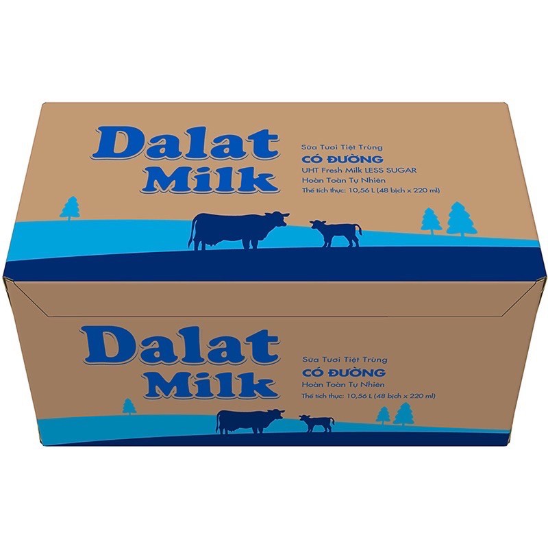 Thùng 48 bịch sữa tươi tiệt trùng có đường Dalat Milk 220ml &quot;GIÁ BÁN ĐÃ TRỪ KHUYẾN MÃI&quot;