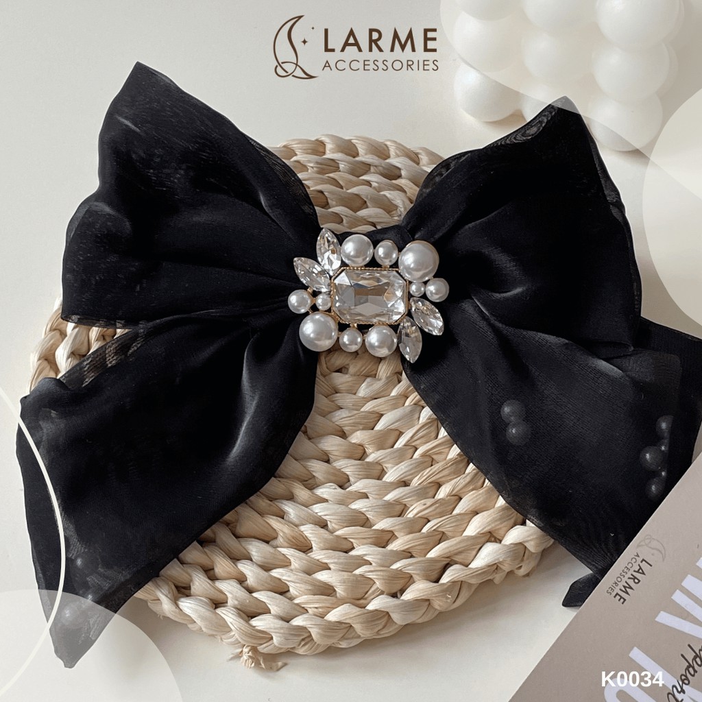 Kẹp tóc bấm nơ đính đá Hàn Quốc siêu sang chảnh Larme Accessories - K0034