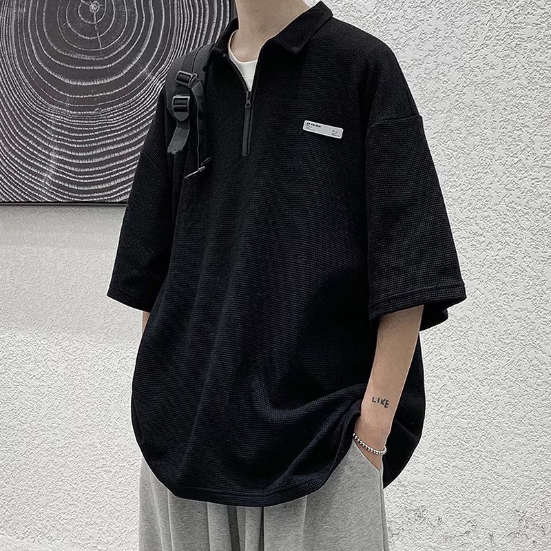 Áo Thun Polo nam Tay Ngắn Dáng Rộng Màu Trơn Có Khóa Kéo Thời Trang Phong Cách Hàn Quốc Cho Giới áo phông unisex bigsize áo sơ mi