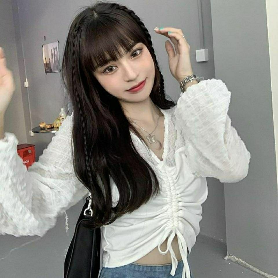 Korean style top, contrast color fashion Korean style drawstring, slim long-sleeved shirt