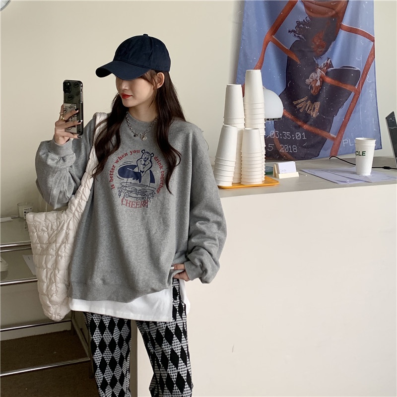 Áo Sweater Tay Dài In Họa Tiết Xinh Xắn Kiểu Hàn Quốc Cho Nữ | BigBuy360 - bigbuy360.vn