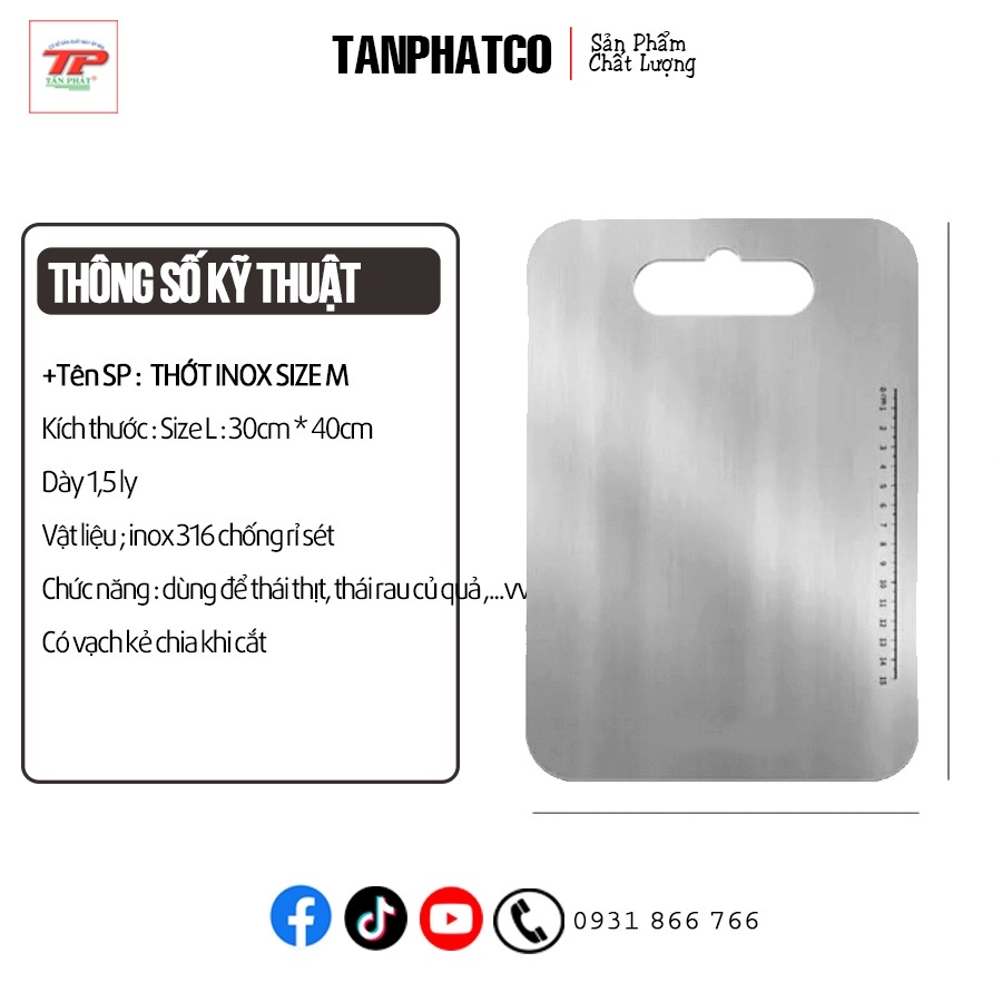 Thớt Inox 316 Size L 30x40cm