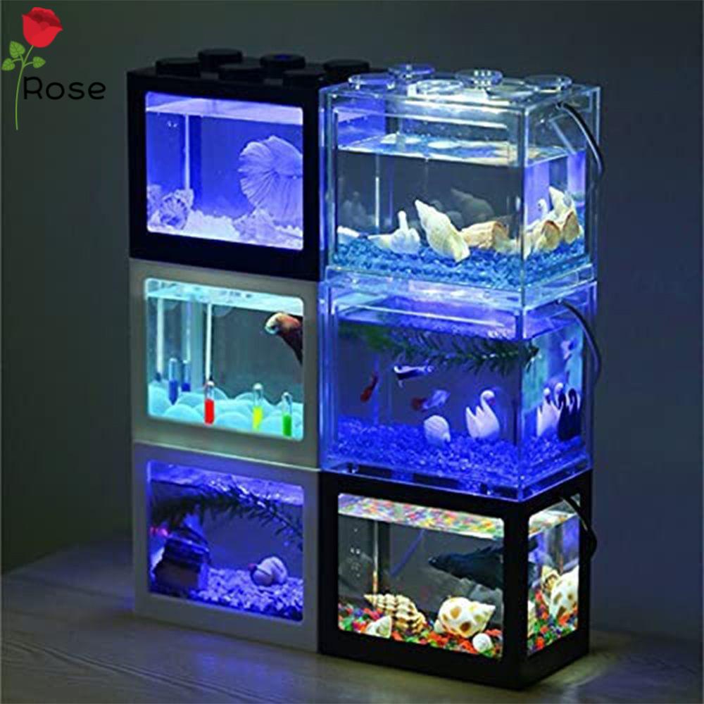 Khối lắp ráp bể cá nhỏ xinh bằng PVC có đèn LED đa sắc màu dễ thương