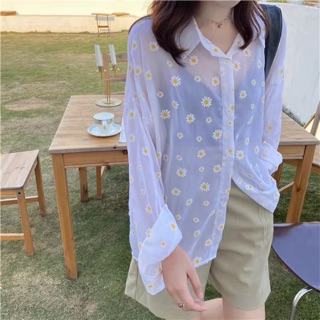 FREESHIP_Áo choàng sơ mi | Áo sơ mi mỏng in hoa Cúc siêu xinh Hot trend Daisy flower Shirt