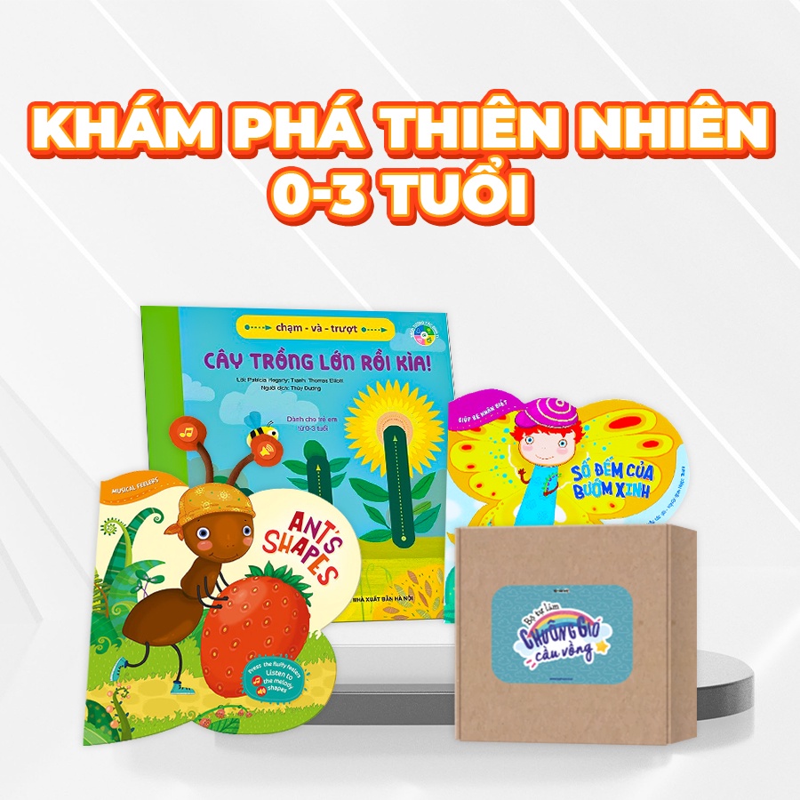 Đồ Chơi Cho Bé Hộp Háo Hức KHÁM PHÁ THIÊN NHIÊN 0-3 tuổi: Combo 3 Sách Ehon và Trò Chơi Tự Làm Chuông Gió Cầu Vồng