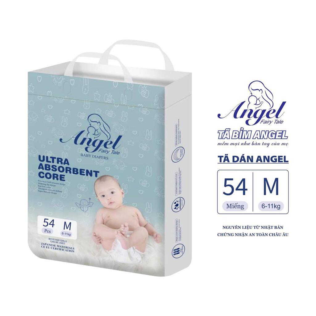 [MUA 1 TẶNG 1] COMBO 2 Tã Dán ANGEL Ultra Absorbent Core Đủ Size Từ Sơ Sinh NB62- S58-M54-L50-XL46