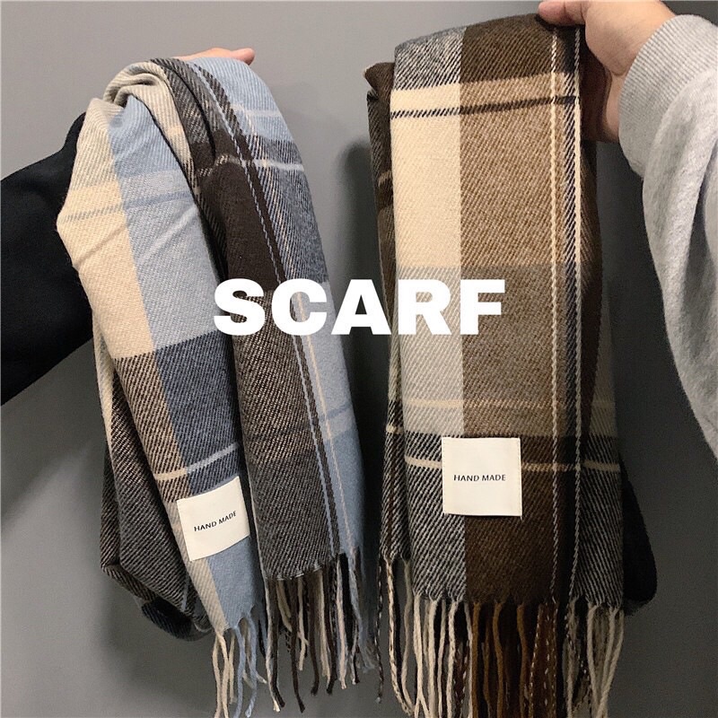 Khăn len choàng cổ cashmere dáng sọc kẻ cực đẹp
