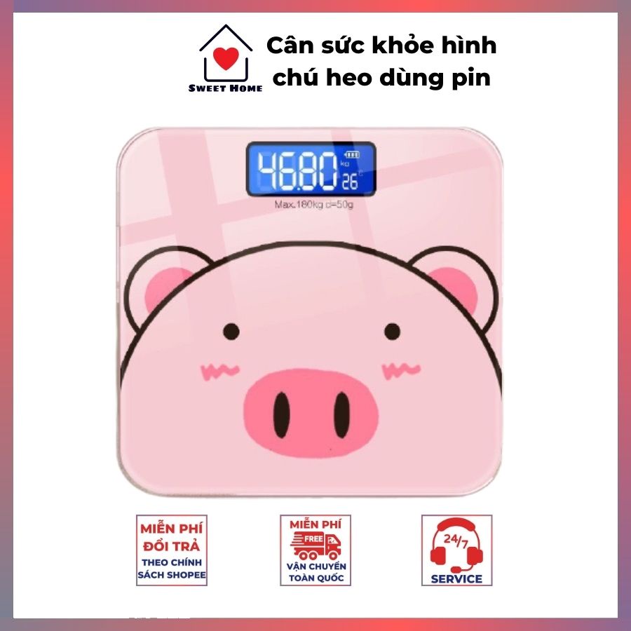 Cân điện tử ⚡FREESHIP⚡ sức khỏe dành cho gia đình tiện lợi chính xác hình chú heo xinh xắn