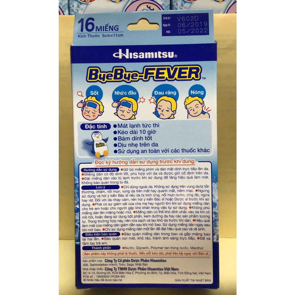 Miếng Dán Giảm Đau, Hạ Sốt, Hạ Nhiệt Nhanh Cho Trẻ Em ,Hisamitsu Bye Bye Fever