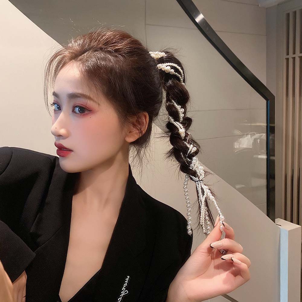 Dây ngọc trai dài dùng để làm phụ kiện trang trí cho tóc tết/ tóc thanh lịch sang trọng cho nữ