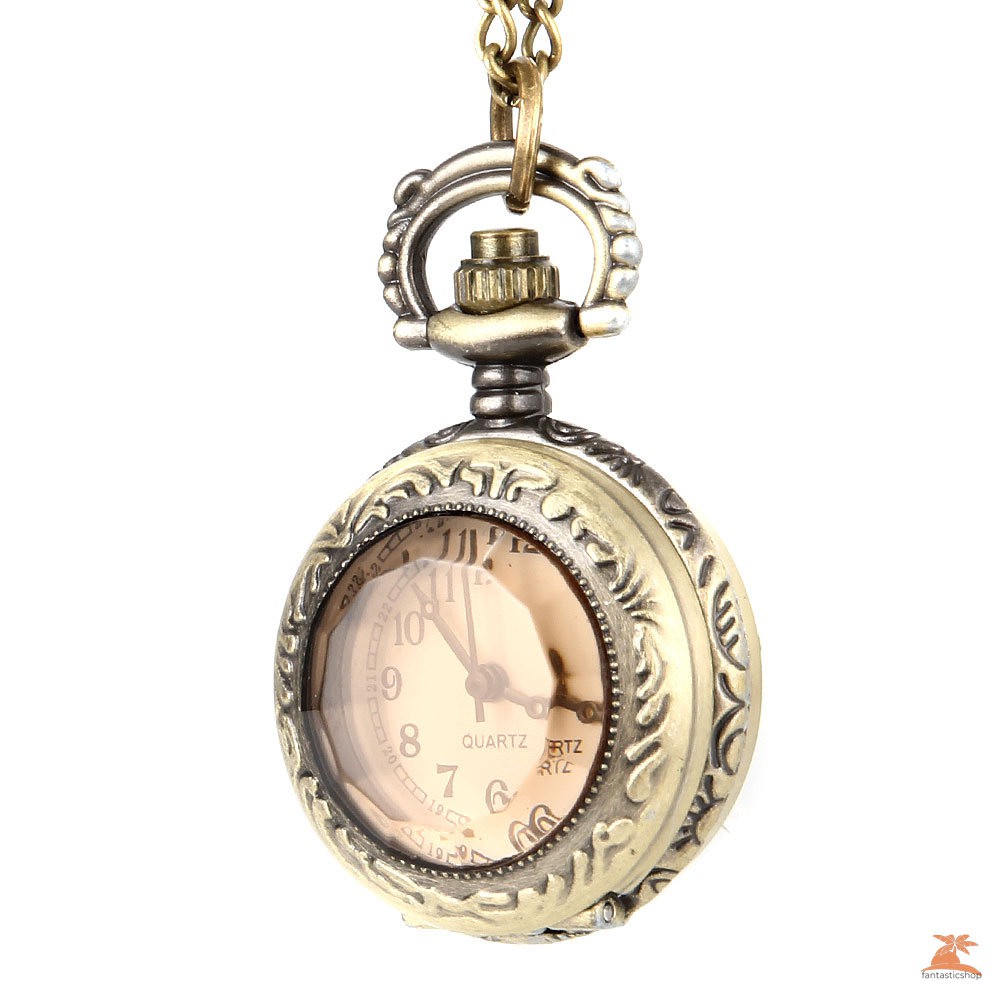#Đồng hồ bỏ túi# Fashion Men Women Vintage Quartz Pocket Watch Alloy Glass Dome Necklace Pendant Unisex Sweater Chain Clock Gifts