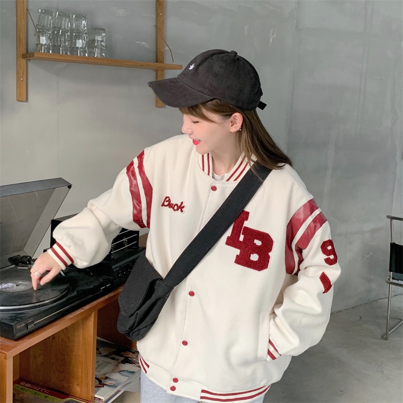 【ZHELIHANGFEI】Áo Khoác Bóng Chày Dáng Rộng Phong Cách Thời Trang Mỹ Dành Cho Cặp Đôi