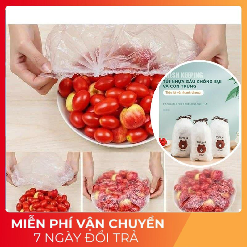 100 Màng bọc thực phẩm co giãn siêu dai có chun hình túi gấu  1K7