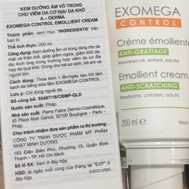 ADERMA ADerma exomega control Emollient cream 200ml kem dưỡng ẩm dành cho da khô