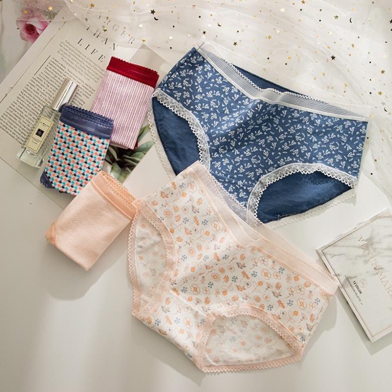 Quần lót nữ cotton cao cấp mềm mịn viền ren ohối họa tiết nổi bật  0742