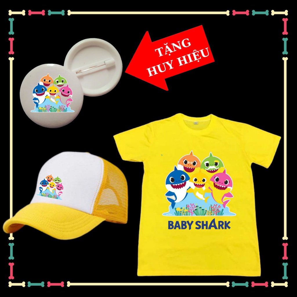 Combo Mũ Áo Baby Shark cho trẻ em Tặng 1 HUY HIỆU Baby Shark