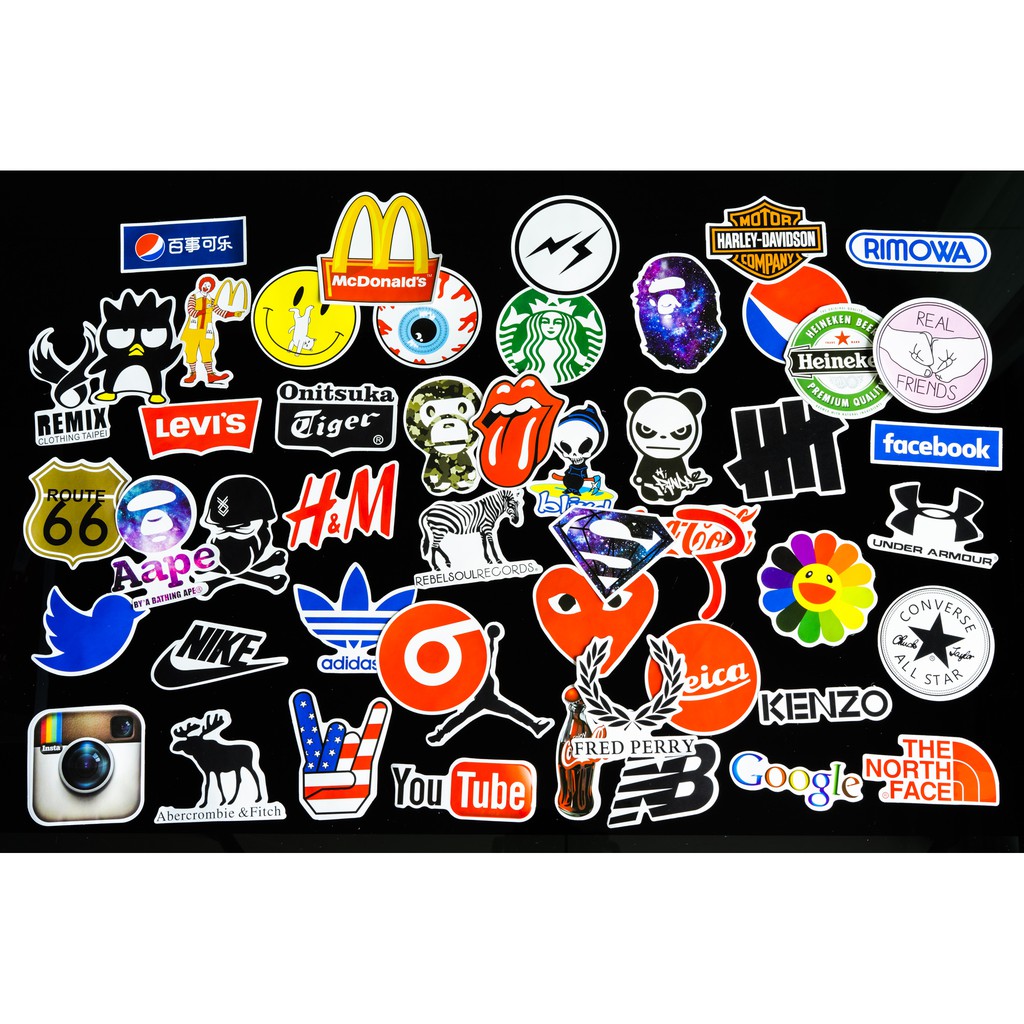 Sticker cute logo nhiều hãng hình dán trang trí vali, mũ bảo hiểm, guitar, ukelele, laptop, macbook, điện thoại…