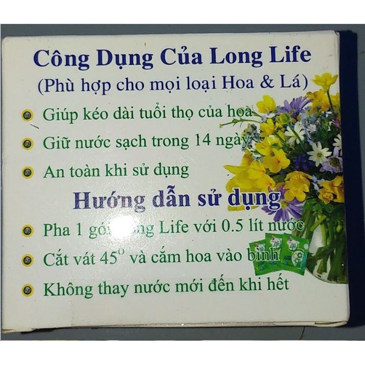 Hộp 10 Gói dưỡng hoa Longlife, xuất xứ Israel, giữ hoa tươi lâu, 14 ngày không thay nước