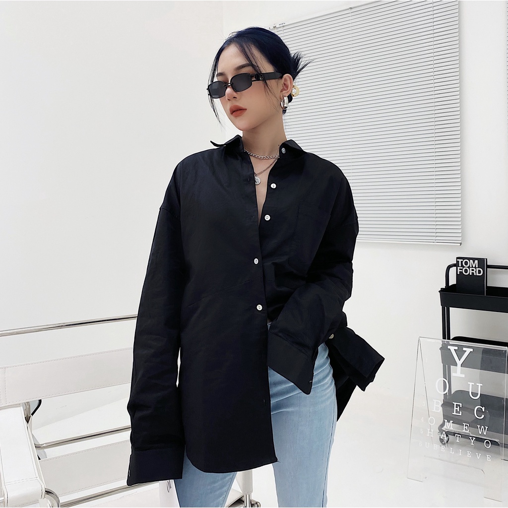 Áo sơ mi nữ dài tay oversized TOPTIFY vải kate dày form rộng phong cách minimal High Speed Top AV01