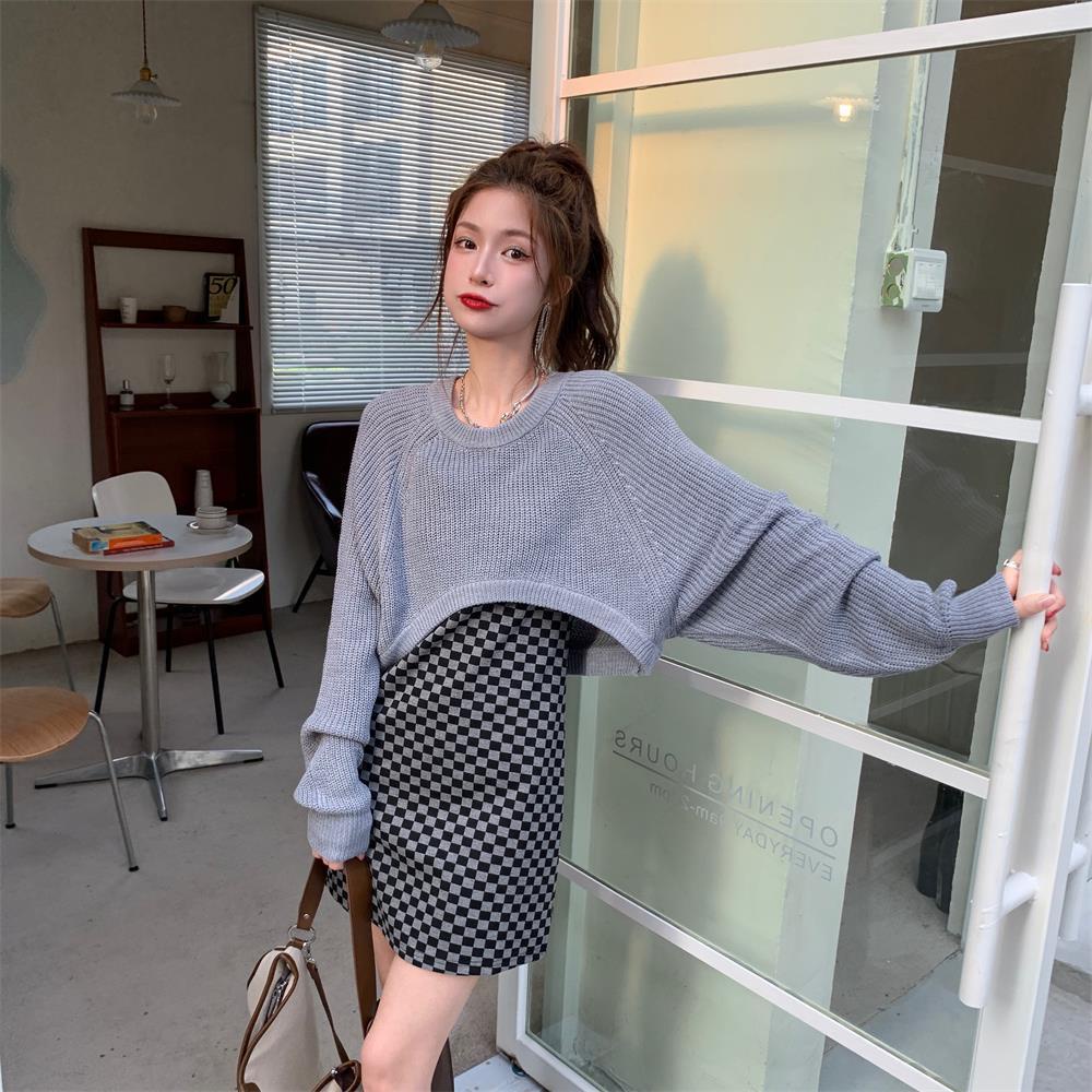 Hot!F &amp; X Set Áo Sweater Dệt Kim Dáng Ngắn Phối Đầm Hai Dây Phong Cách Retro Thời Trang Mùa Xuân Dành Cho Nữ 2022