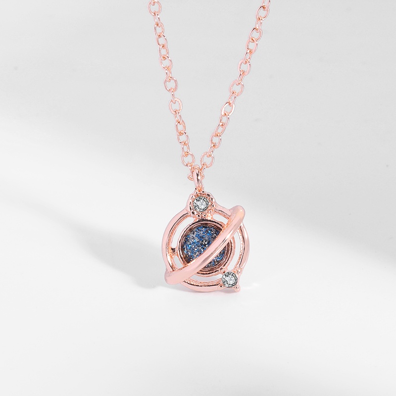 PINKDUDU Vòng cổ Thép Titan Mặt Hình Hành Tinh Đính Đá Hồng PD583