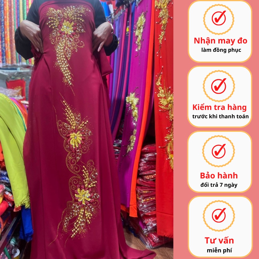 Vải may áo dài cho bà sui lụa chiffon thêu hoa đẹp cao cấp sang trọng mẫu truyền thống trung niên nhiều màu - Mẫu 2