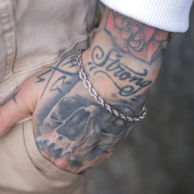 Vòng Tay Dây Xoắn Bằng Thép Không Gỉ Màu Vàng / Bạc Phong Cách Hip Hop Punk Cổ Điển Thời Trang Cho Nam