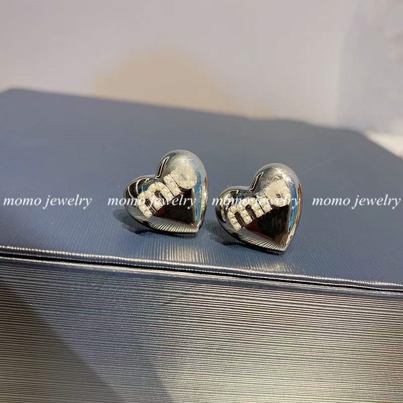 Bông Tai Mạ Bạc 925 Hình Trái Tim Ngọc Trai / Chữ mi.u Phong Cách Mới