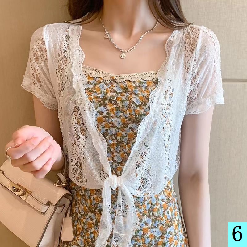 Áo Khoác Ren Ngắn Mỏng Mặc Ngoài Che Nắng Phong Cách Hàn Quốc Thời Trang Mùa Hè Dễ Phối Đồ Cho Nữ