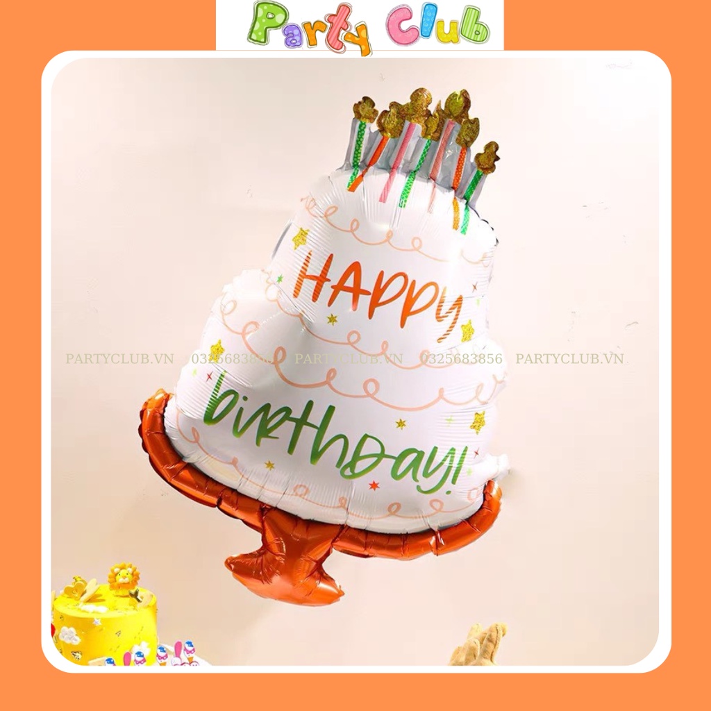 Bóng bánh kem Happy Birth Day màu trắng vintage trang trí sinh nhật